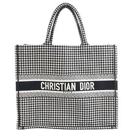 Christian Dior Book Tote Bolsa Tote grande em tela Preto × Branco