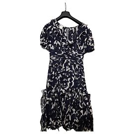 Oscar de la Renta Abito in seta stampato blu e bianco