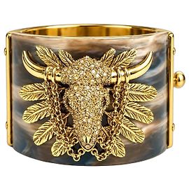 Bracciale Cuff Vintage Roberto Cavalli Brown Western BullHead con Catena
