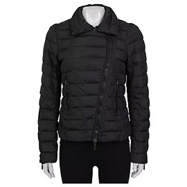 Moncler taillierte Daunenjacke schwarz asymmetrischer Reißverschluss abnehmbarer Kragen S gebraucht