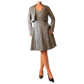 Christian Dior Conjunto de vestido y abrigo de dos piezas gris - size UK 10
