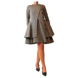 Christian Dior Conjunto de vestido y abrigo de dos piezas en lana gris - size UK 8