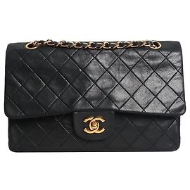 Chanel Borsa Classic Double Flap 1989 medium in pelle d'agnello nera
