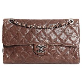 Chanel Bolso de hombro con cadena acolchado caviar jumbo marrón 2013