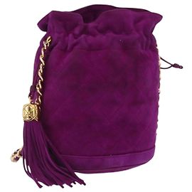CHANEL Bolso de hombro Matelassé con cadena Gamuza Púrpura Oro CC