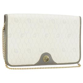 Christian Dior Bolsa de ombro em lona Honeycomb com corrente PVC White Gold