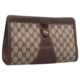 GUCCI GG Supreme Web Sherry Line Clutch Bag PVC Beige Gold 156 01 033