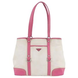 Prada Shopper aus Canvas und Leder mit rosa Dreiecks-Logo