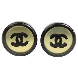 Orecchini a clip rotondi in resina argentata CC Chanel Black