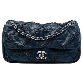 Chanel Blue Medium Quilted Crinkled Calfskin Ultra Stitch Flap