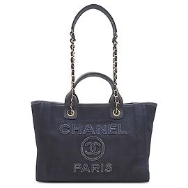 Borsa tote Chanel Deauville Medium in tela blu