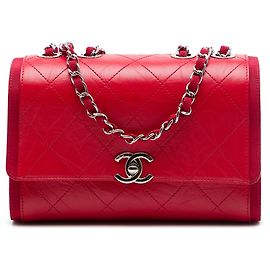 Chanel Red CC Quilted Crumpled Calfskin and Grosgrain Flap