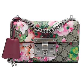Gucci Beige Small GG Supreme Blooms Padlock Crossbody