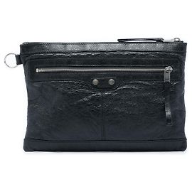 Balenciaga Pochette Classic Clip Motocross en cuir d'agneau noir M