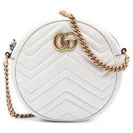 Gucci White Mini GG Marmont Matelasse Calfskin Round Crossbody