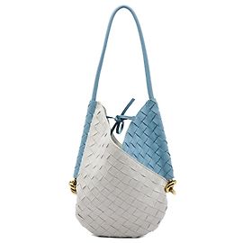 Sac à épaule Bottega Veneta Solstice Small en Nappa bleu et toile Intrecciato