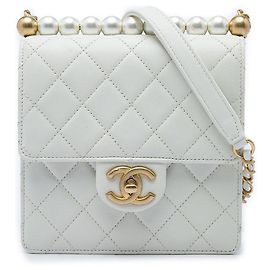 Chanel White Small Quilted Lambskin Chic Pearls Flap