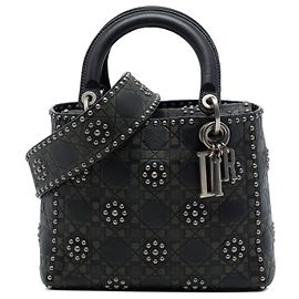 Dior Black Medium Calfskin Cannage Embossed Flower Studded Supple Lady Dior
