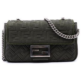 Fendi Green Zucca Embossed Technical Fabric Chain Midi Baguette