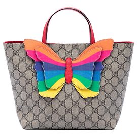 Borsa Tote Gucci GG Supreme Rainbow Butterfly per bambini, beige