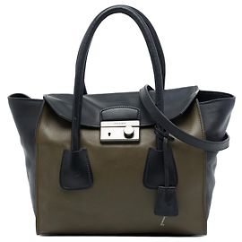 Bolsa Satchel Prada Sound Lock em couro de bezerro Glace bicolor marrom