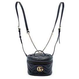 Zaino rotondo mini GG Marmont in pelle di vitello matelassé nera Gucci