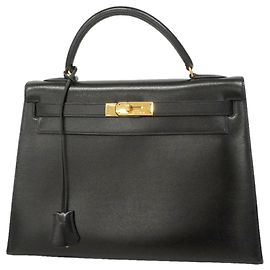 Hermès Hermes Kelly 32 Handtasche aus schwarzem Box Calf Leder