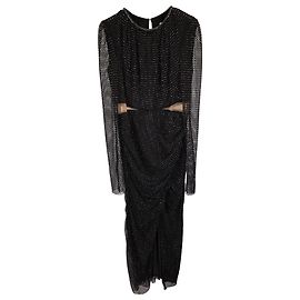 Self portrait  Self-Portrait Midi Diamante Mesh Long Sleeve Cut-Out Dress in Black Polyester
