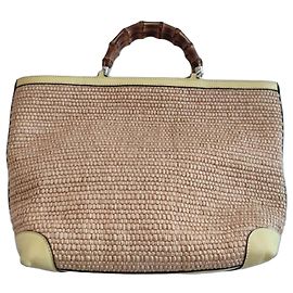 Borsa tote Gucci in paglia e pelle