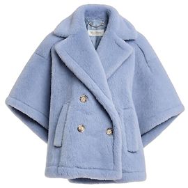 Max Mara Manteau Court Teddy Laine Bleu Clair