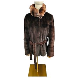Autre Marque Giacca in visone Saga Mink marrone con collo in cincillà