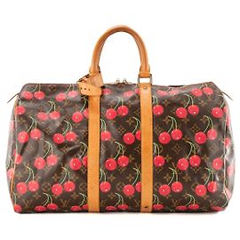 LOUIS VUITTON - Mala de viagem Keepall 45 Louis Vuitton x Takashi Murakami em tela revestida monogramada edição limitada cherry vintage