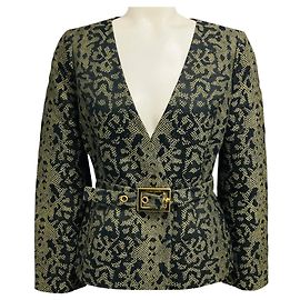 Veste Blazer Gucci Imprimé Python Olive Green / Black Runway avec Ceinture
