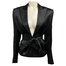 Casaco aberto em cetim preto com cinto Alexandre Vauthier