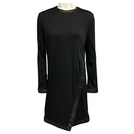 Vestido midi em lã stretch de manga comprida com acabamentos em pele de cordeiro preta Tom Ford