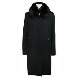 Loro Piana Black Storm System Rain & Wind Protection Cashmere Coat with Fox Fur Collar