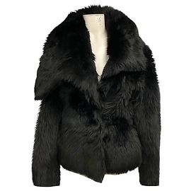 Courreges Black Asymmetric Lamb Shearling Fur and Lambskin Leather Jacket