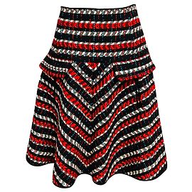 Falda acampanada de lana multicolor rojo / negro / blanco Oscar de la Renta