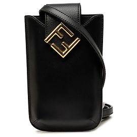 Funda para móvil crossbody Fendi en cuero negro FF Diamond