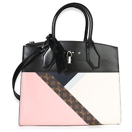 Louis Vuitton Rose White Navy Calfskin Monogram Tape City Steamer MM