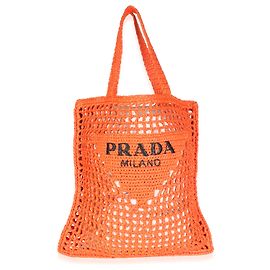 Prada Arancio Yarn Logo-Crochet-Tote mit Raffia-Effekt