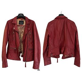 Oakwood rote Lederjacke im Biker-Stil