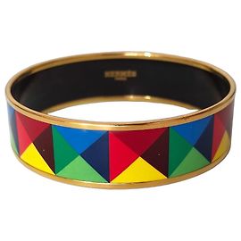 Hermès Bracelete Rígido em Esmalte Multicolorido e Metal Dourado