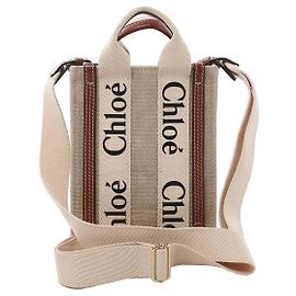 Chloé Woody North South Canvas & Leather 2Way Handbag in Beige x Brown