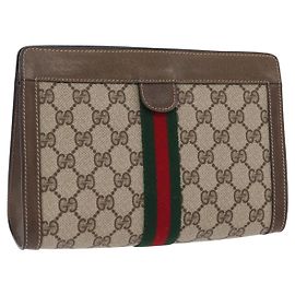 GUCCI GG Supreme Web Sherry Line Clutch Bag PVC Beige 89 01 001
