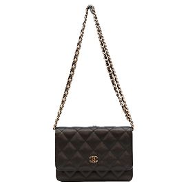 Borsa a tracolla Mini Chain Wallet in pelle caviar nera Chanel