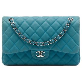 Chanel Blue Jumbo Classic Caviar Double Flap