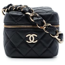 Chanel Black CC Quilted Lambskin Cube Wristlet Vanity Case
