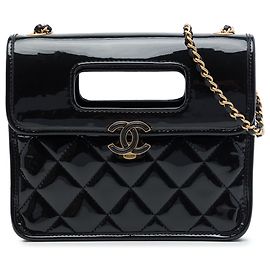 Chanel Black Mini Quilted Patent Graphic Catch Flap