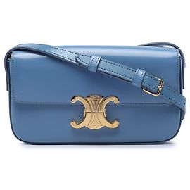 Céline Celine Claude Schultertasche aus glänzendem blauem Kalbsleder mit Triomphe